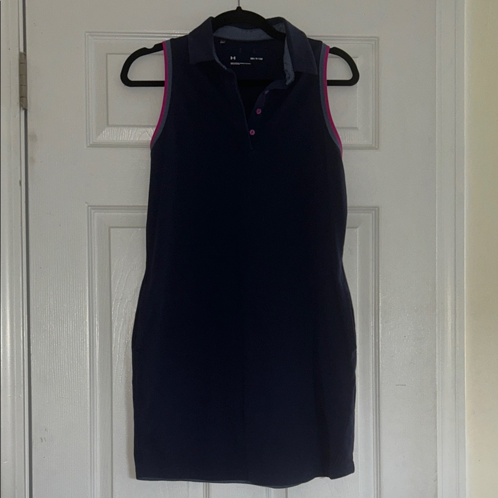 Under Armour Navy and Pink Sleeveless Polo Dress with pockets!